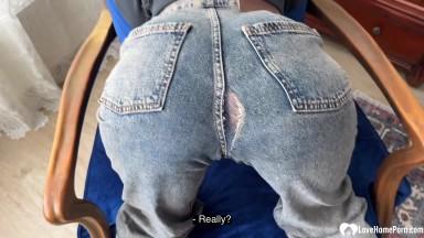 Girl in ripped jeans gets fucked from behind