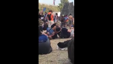 wasted girl at a festival goes crazy