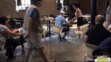 girl fucked infront of people in a restaurant