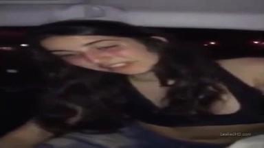 drunk girl gives handjob and gets cummed on her head in the car to the club