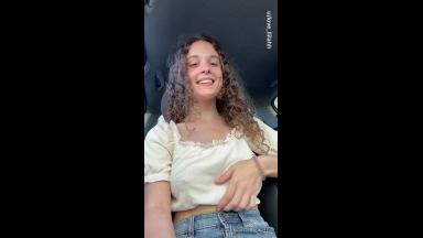 cutie showing her nice tits in the car