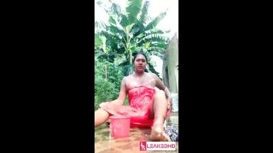 Desi Wife Outdoor Bathing