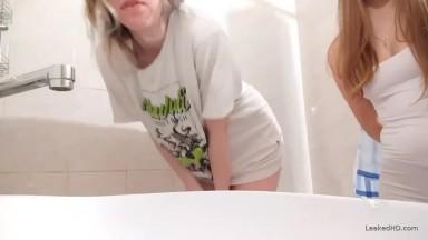 russian girls teasing in the bathroom on periscope