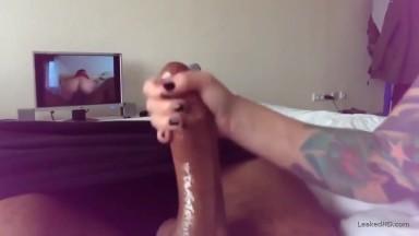 White chick gives black cock nice handjob 