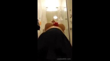 Busty blonde girlfriend fucked in the toilet 