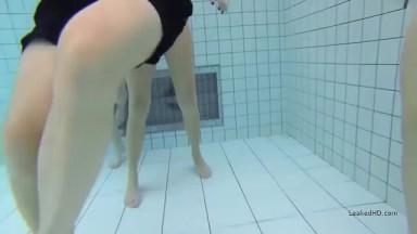 Handjob in a public pool