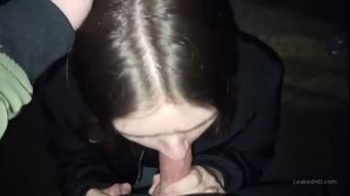 Horny girl hungry for cum sucks my dick outside and swallows