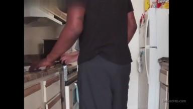 White wife fucked by black helper in the kitchen 