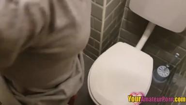 Chick throat fucked in the bathroom