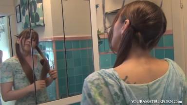 Adorable brunette ravaged in the bathroom