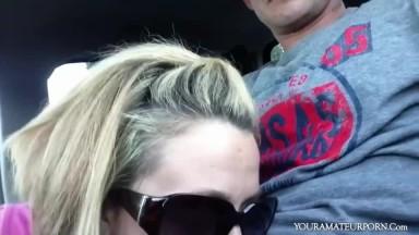 Blonde likes sucking a dick in the car