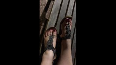 Slutty feet in the park at night