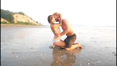 Real couple passionately fuck public beach