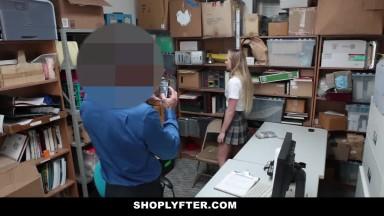 Blonde cute shoplifter chick Alyssa Cole gets a hard fuck punishment from a LP Officer