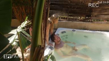 Horny Stepsis Gives Stepbro A Hot Tub Hand Job