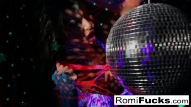 Romi plays with a disco ball before stuffing toying her pussy