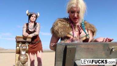 Leya the Viking takes a gold trophy up her ass