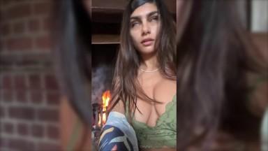 Mia Khalifa Nude Fireplace Striptease Onlyfans Video Leak