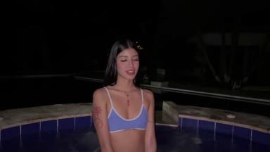 Fucking in the jacuzzi at night Cumface