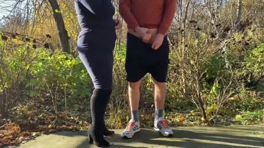 Mother in law tries hard to make me cum in a public park