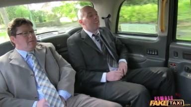 Female Fake Taxi Rebecca More threeway with two married men on their way home from work