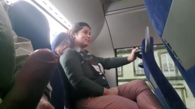 Voyeur seduces Milf to SuckampJerk his Dick in Bus