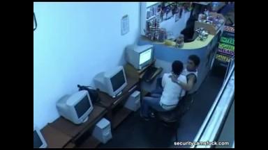 Insane mushing in the office caught by security cam