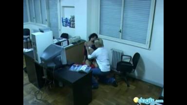 Slutty latin gf sucking her bf in her office