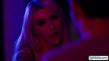 Horny shemale Aubrey Kate analed by a guy in the bar