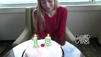 Just turned 18 blonde slender teen making her first porn