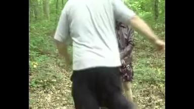 Cheating wife with fat pervert man in the woods