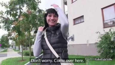 Natural Czech dark haired amateur fucked in public