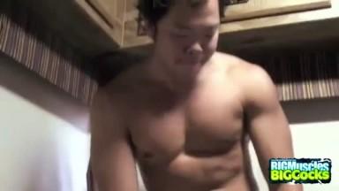 Cute Asian Jerking Off In the Kitchen