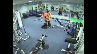 Security cam in the gym filming threesome fuck